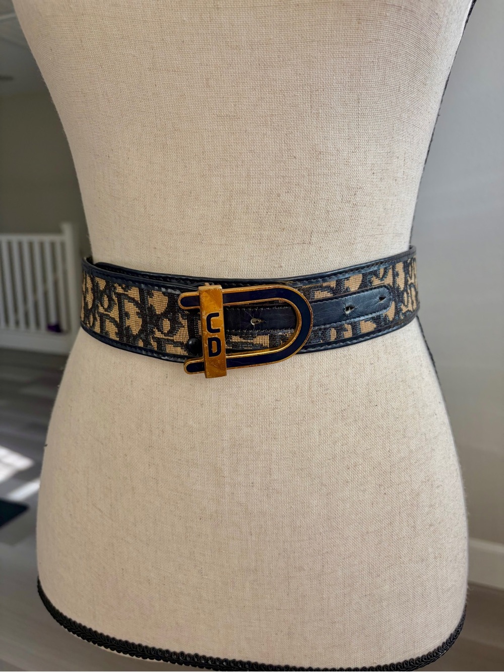 💙Dior Navy & Tan Oblique Signature Belt with Gold Buckle 🇫🇷